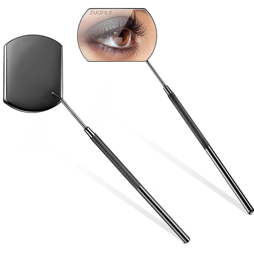 Espejo de pestañas multifunción, espejo de belleza de aumento rectangular de mango largo para comprobar la extensión de pestañas postizas, herramientas de injerto: Black 1pc
