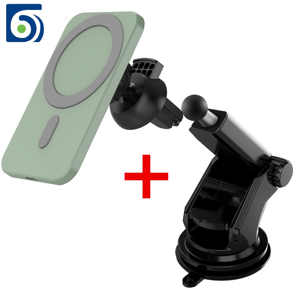 Soporte magnético para cargador de coche inalámbrico, 15W, para iPhone 12 Pro Max magsafe, soporte de teléfono de carga inalámbrica, para iPhone 12 Mini: suction cup green