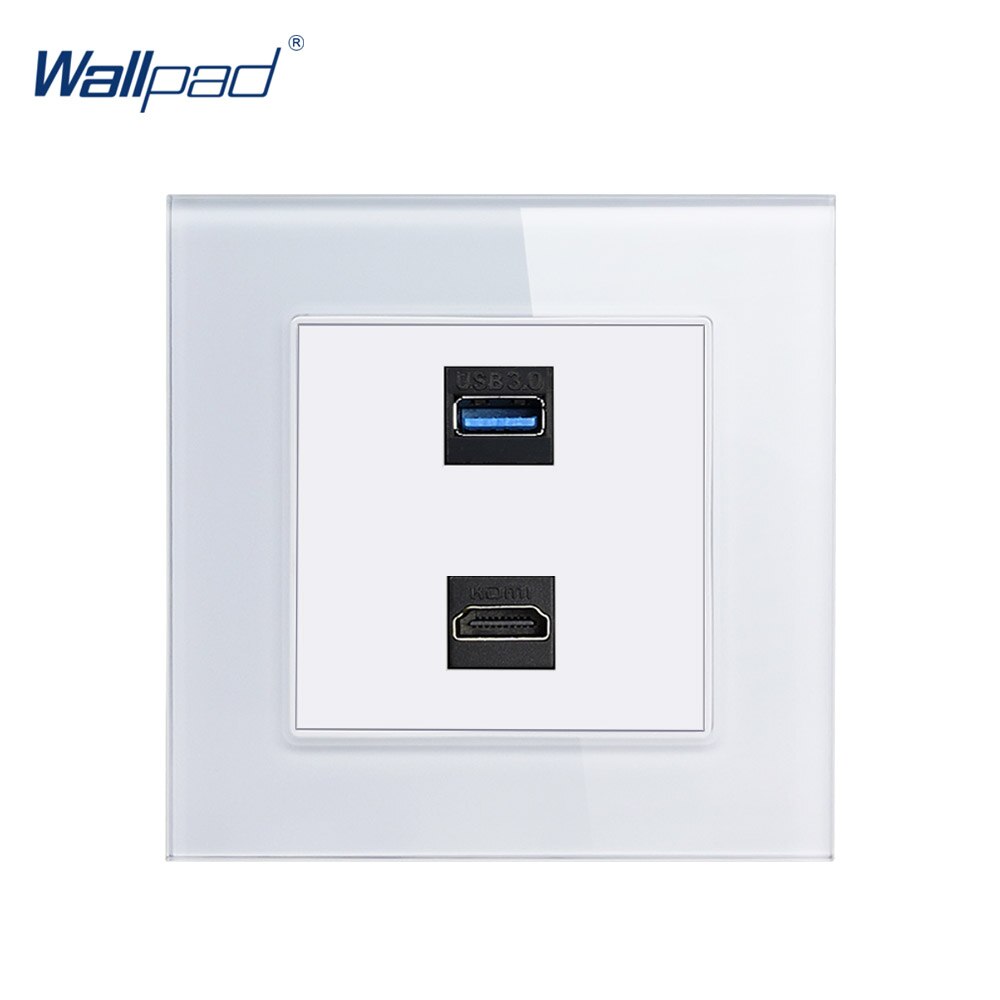 HDMI USB Socket Wallpad Crystal Glass Panel 110V-250V 10A-16A HDMI USB 3.0 Data Transmission Wall Socket