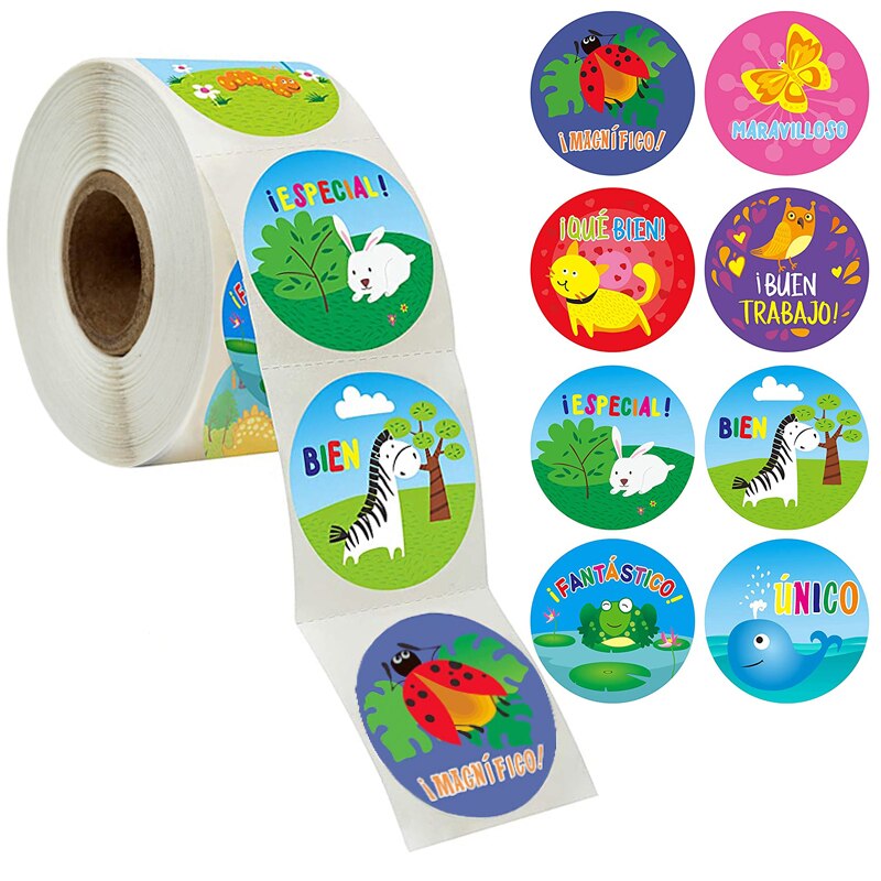 Pegatinas de recompensa española para estudiantes, pegatinas de palabras de ánimo, dibujos animados motivacionales para niños, 500 Uds.: S1
