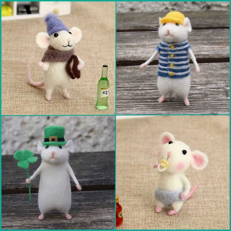 Lovely Mouse mice wool needle felting Kit No finished DIY kit package Christmas Birthday Best Handmade