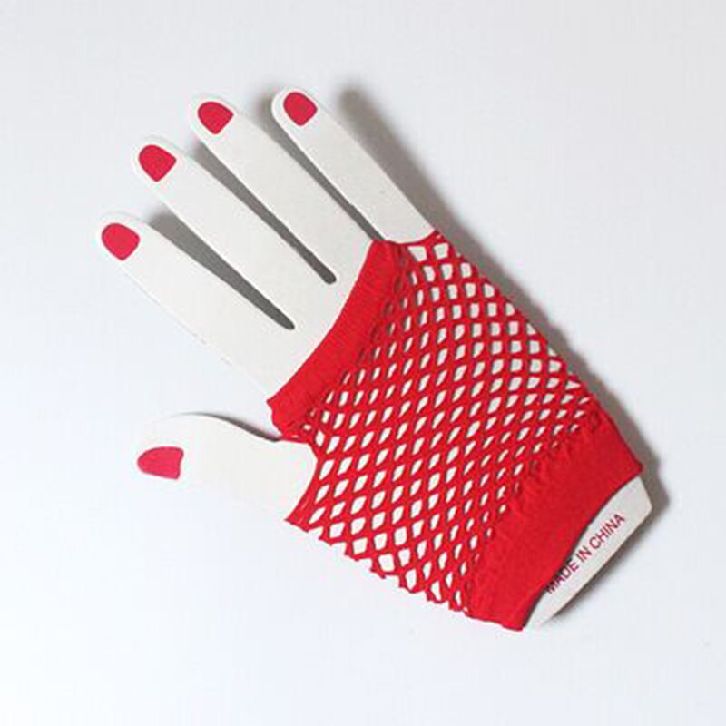 Stijl 1 paar uitgeholde vingerloze handschoenen raster veelkleurige visnet punk persoonlijkheid slanke trendy dameshandschoenen: Rood