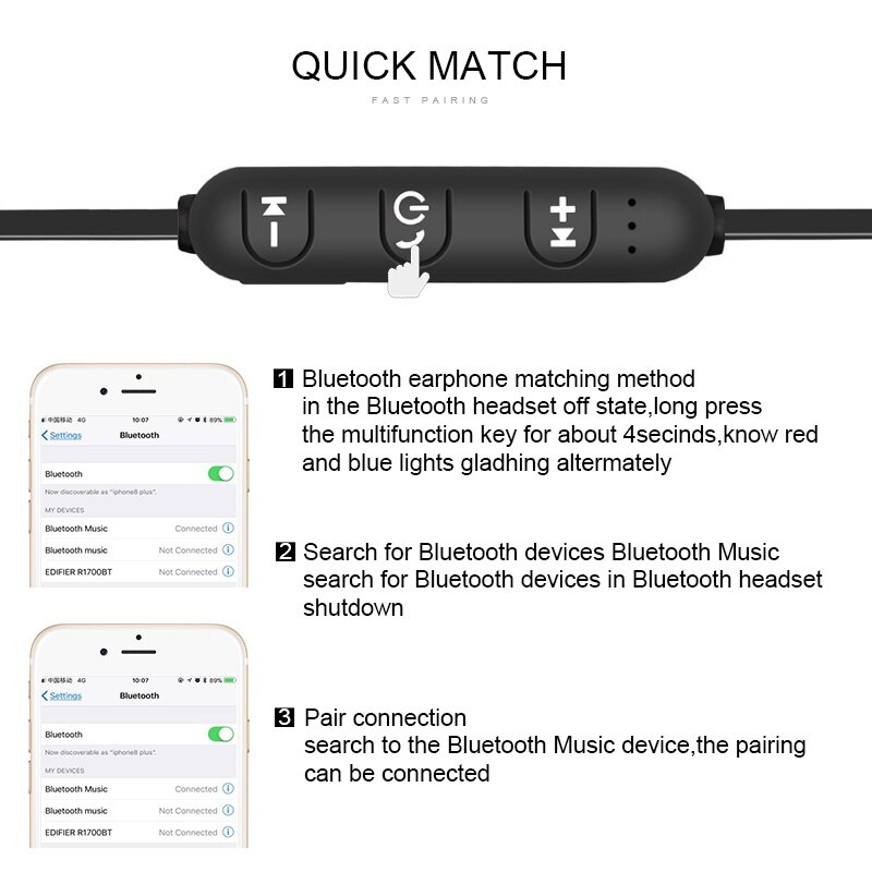 5.0 Bluetooth Oortelefoon Sport Nekband Magnetische Draadloze Koptelefoon Stereo Oordopjes Muziek Metal Hoofdtelefoon Met Microfoon Voor Alle Telefoons