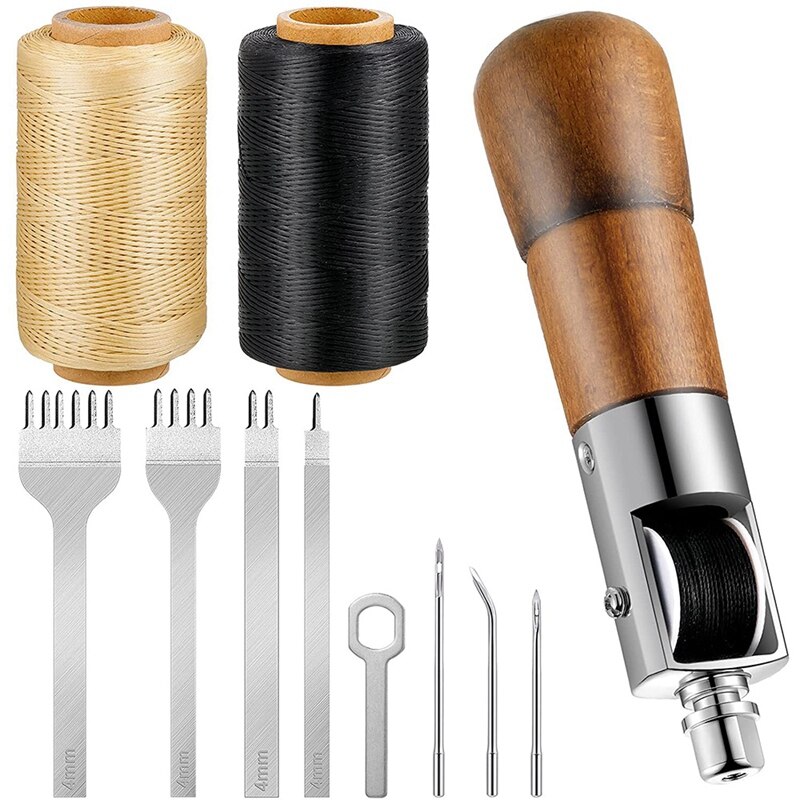 Leather Sewing Awl Kit, Stitching Leather Craft Awl With Needles,DIY Lacing Stitching,Chisel Leather Sewing Waxed Thread: Default Title