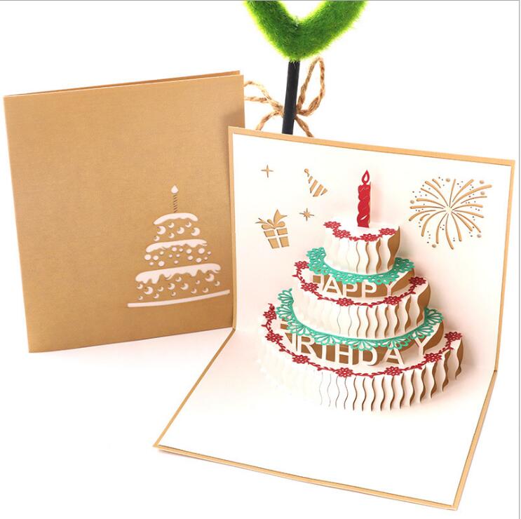 3D Cake Birthday Cards Greeting Card And Envelope For Best Wishes Of Birthday Greeting Card DIY handmade: Gold