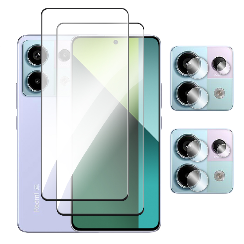 4 en 1 para Redmi Note 13 vidrio para Redmi Note 13 Pro 4G 5G vidrio templado 2.5D Protector de pantalla de cubierta completa para Redmi Note 13 película: royal blue / Bundle (Pack) 4