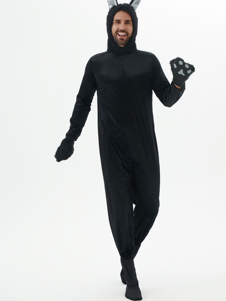Costume de cosplay de chat noir pour hommes et femmes, grenouillère animale, combinaisons de danse, accessoires de fête d'Halloween, adulte