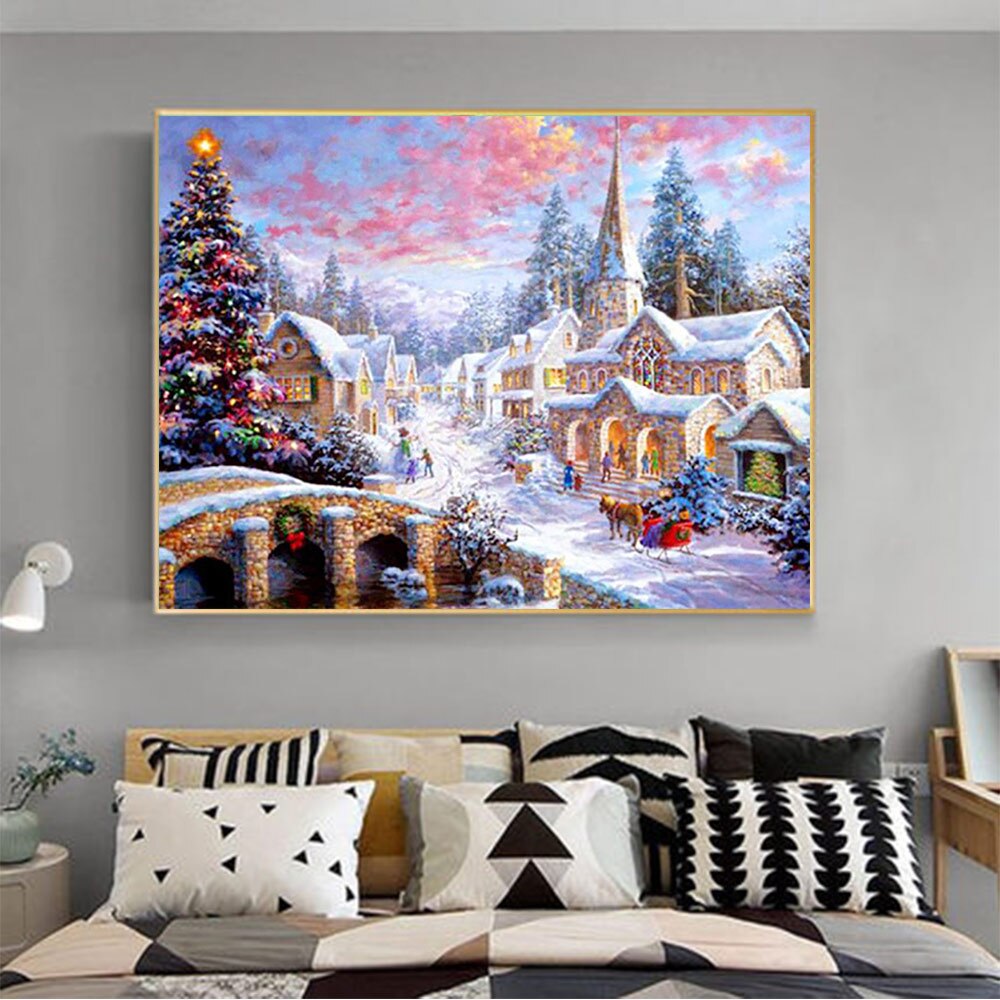 Winter Kerst Sneeuw Landschap Diamant Schilderij Kruissteek Volledige Ronde Diy 5D Home Decoratieve Scenic Mozaïek Borduurwerk