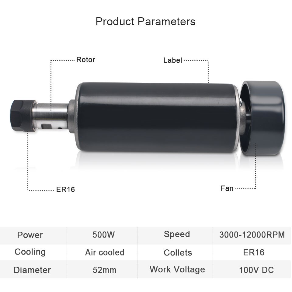 Daedalus CNC 500W Brushed Spindle Motor ER16 Chuck 100V DC Motor Air Cooled Spindle For CNC Engraving Milling Machine