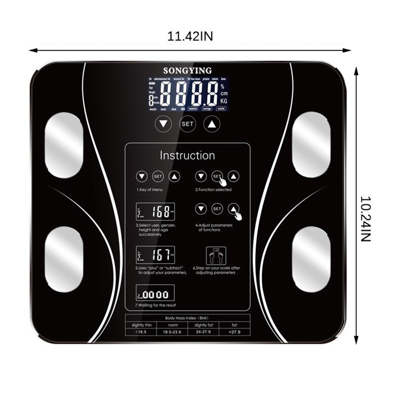 Electronic Weighing Scale USB Charging Sakura Smart Household Weighing Scale Fat Scale LED Digital English Function Screen Home: Default Title