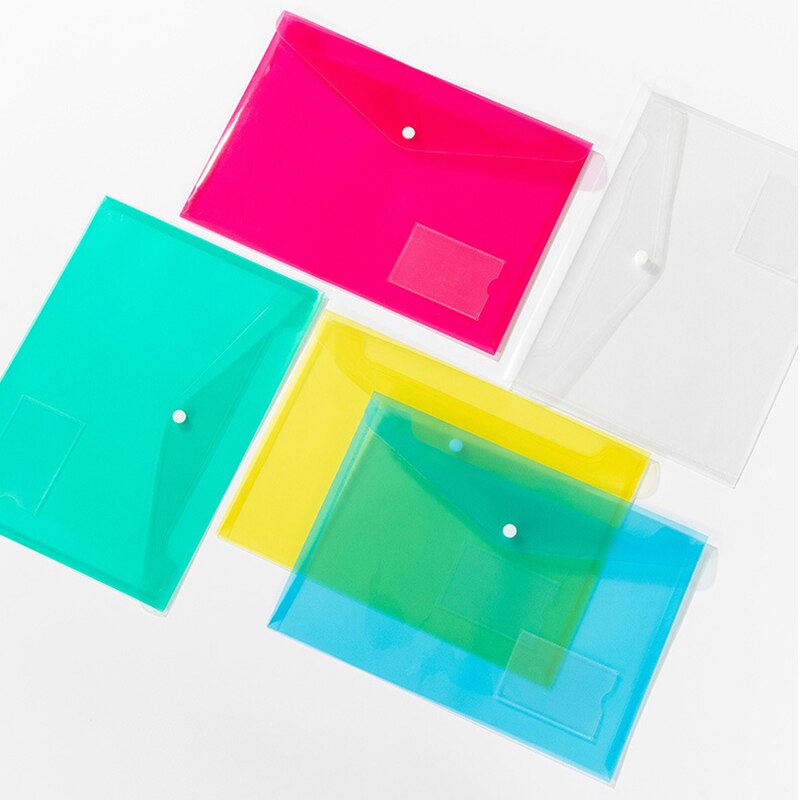 A4 Snap Button File Bag Transparent Color Plastic Office Information Bag File Bag