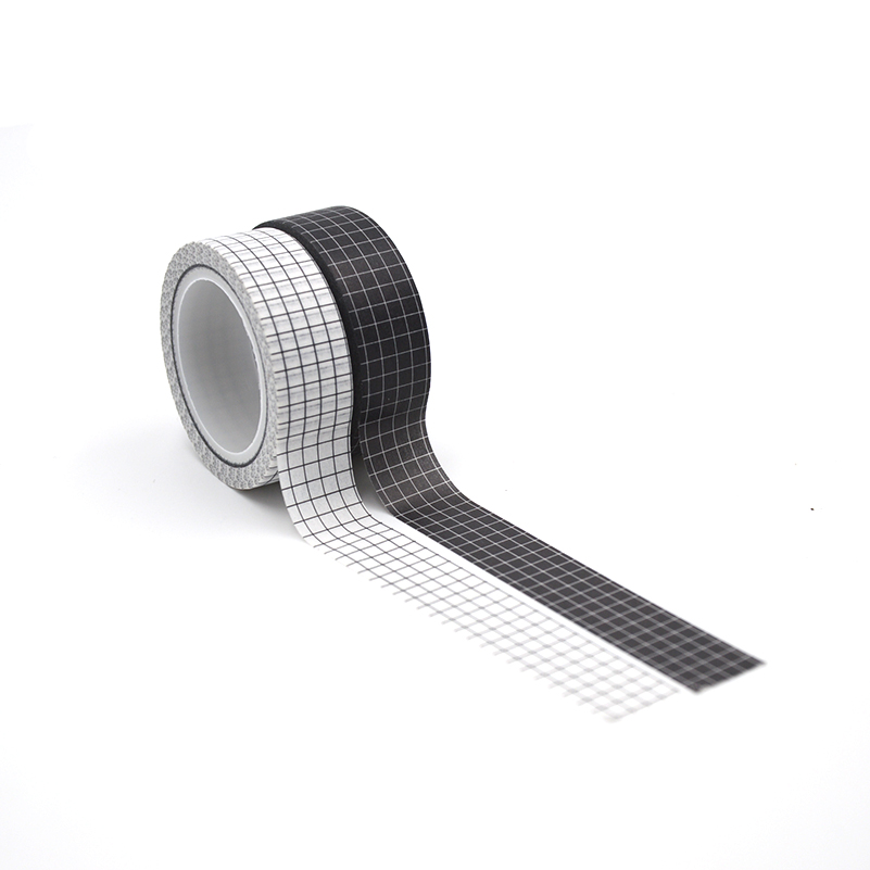 Cinta Washi de cuadrícula blanca y negra, papel japonés, planificador DIY, cinta adhesiva de 10M, pegatinas, cintas decorativas de papelería