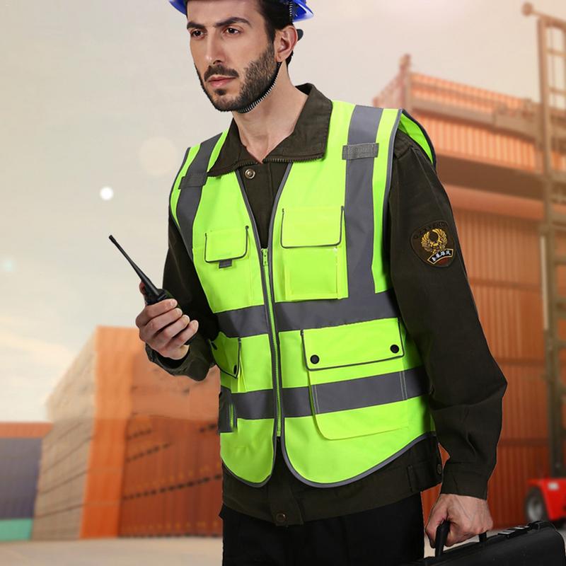 Reflecterende Vest Bouw Techniek Veiligheid Kleding Beschermende Verkeer Waarschuwing Groen Fluorescerend Auto Jas Veiligheid Vest