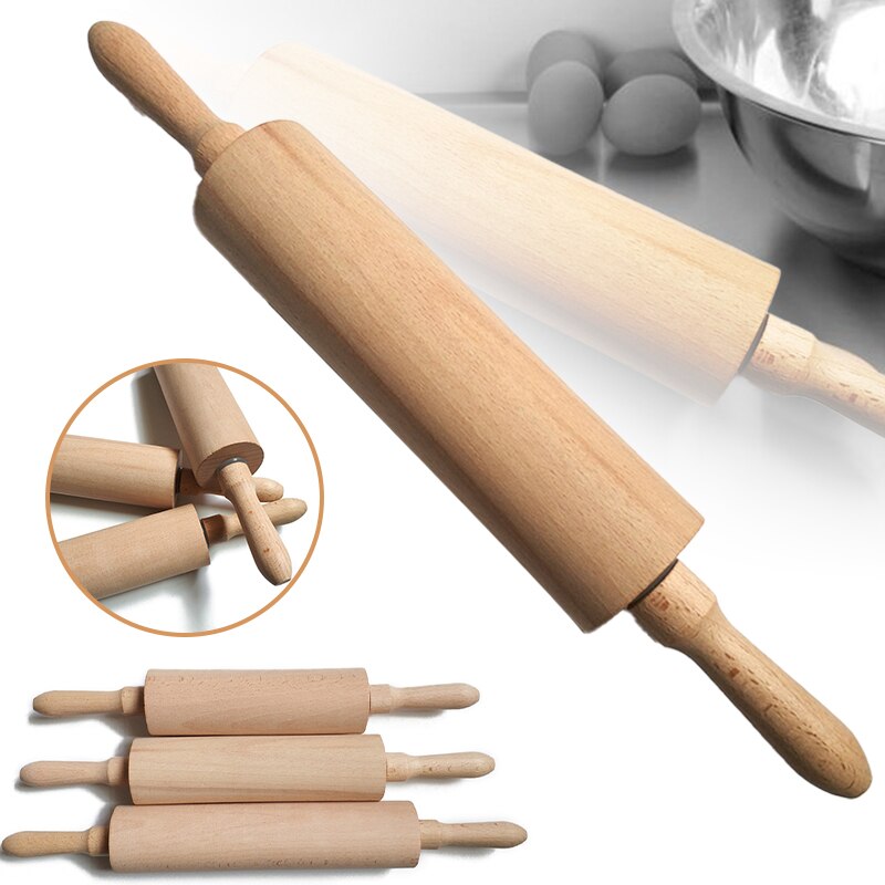 Wooden Rolling Pin with Handles 17.5/20/24cm Classic Smooth Dough Scraper Kitchen Utensil for Pie Crust Cookie FP8
