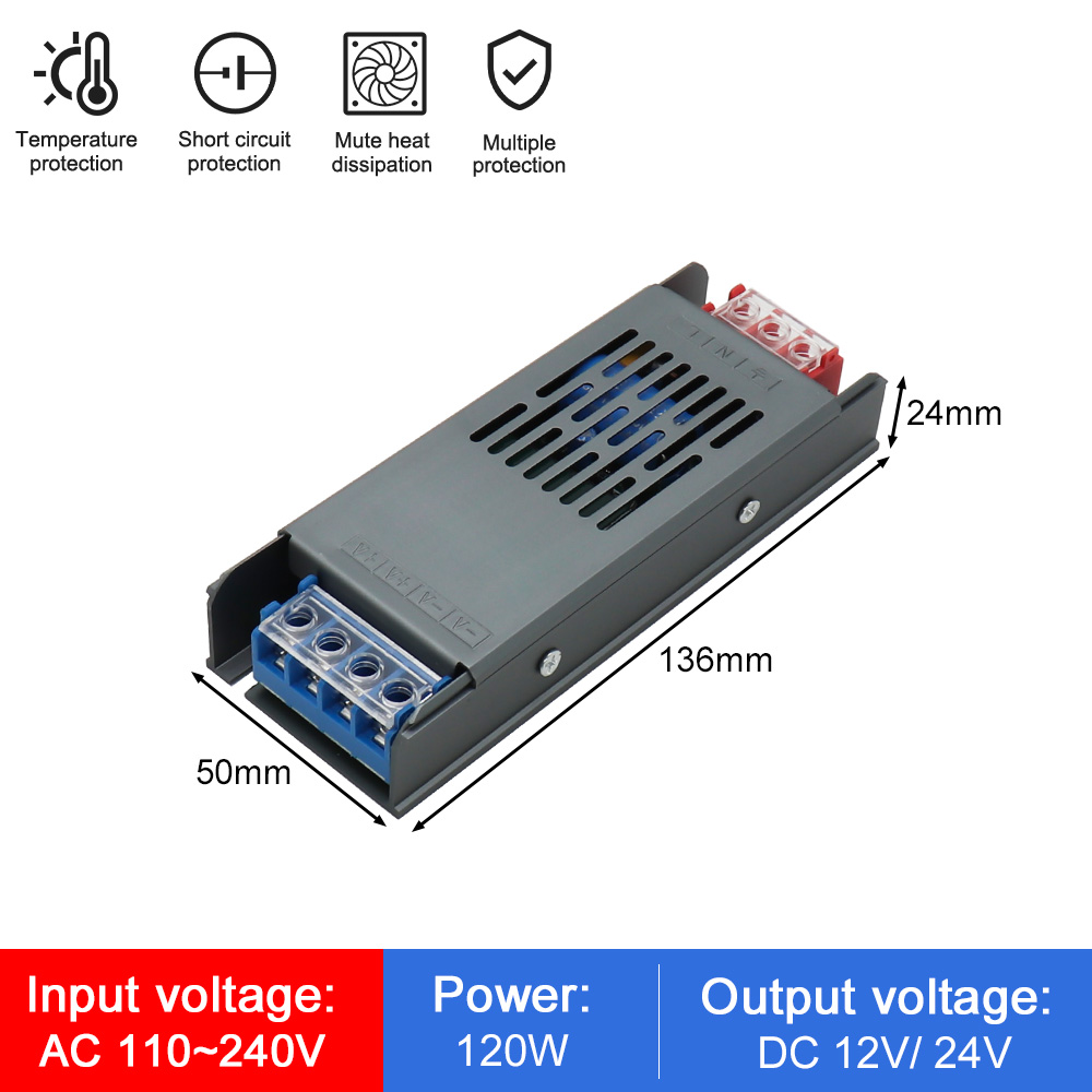 Ultratynd led-transformer strømforsyning  dc 12v 24v 60w 120w 200w 300w 400w ac110-240v led-driver strømforsyning til led-strimler belysning: Sort / 24v