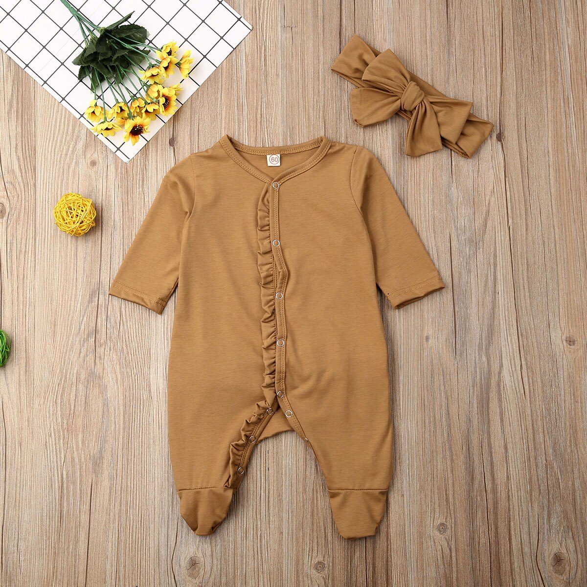 Infant Kids Baby Jongen Meisje Footies Bodysuit Pyjama Nachtkleding Kleding Casual Lange Mouw Herfst Winter Baby Kleding: YELLOW / 6m