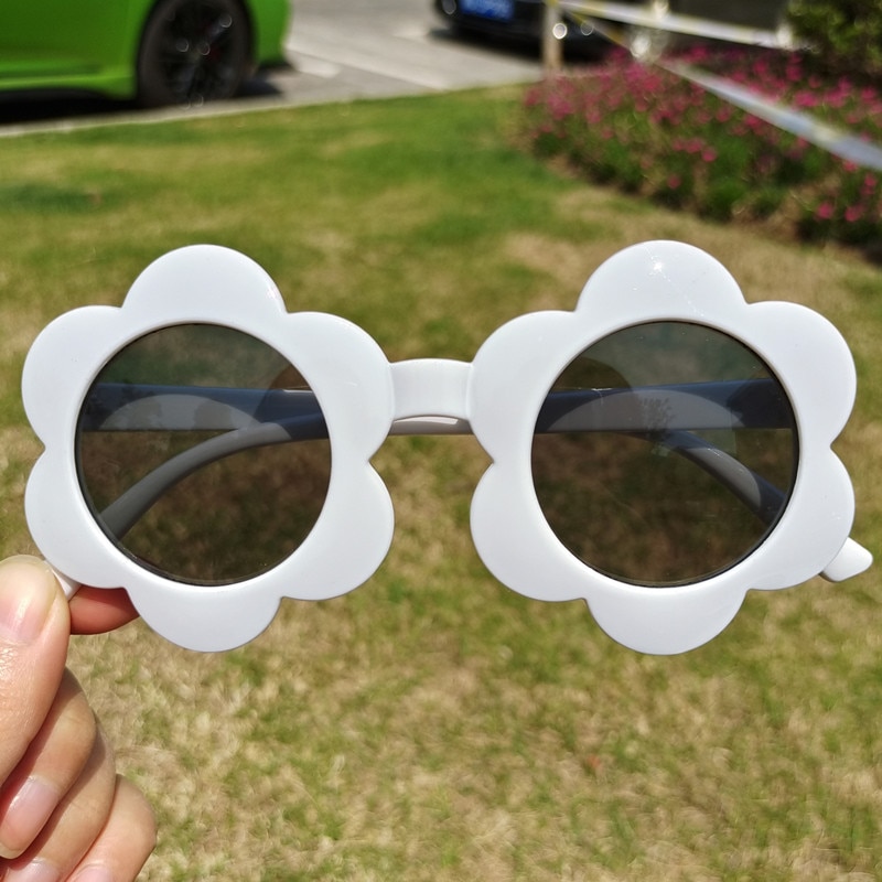 Vintage børn solbriller børn pink nuancer runde briller baby søde blomst solbriller drenge piger eyewear oculos: Hvid