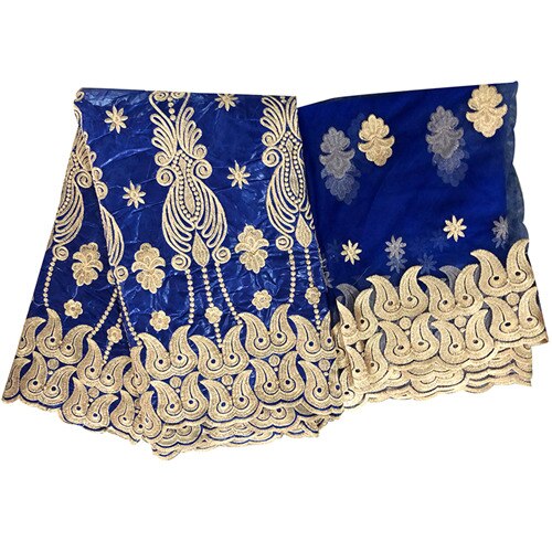 bazin riche getzner african guinea brocade fabric cotton fabrics embroidery tulle fabric gele headtie 5+2 yards/lot: Blue