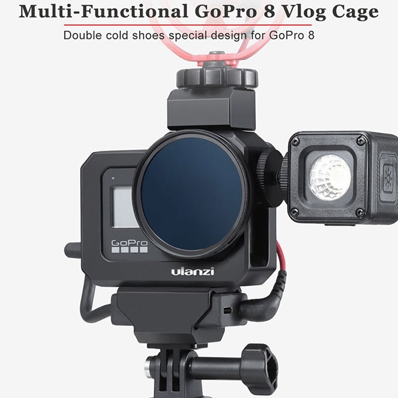 ULANZI G8-5 Vlog do Metal Gaiola para Gopro Hero 8 Preto Sapata Fria Dupla Camera Gaiola para Microfone DIODO EMISSOR de Luz com 52mm Adaptador do Filtro