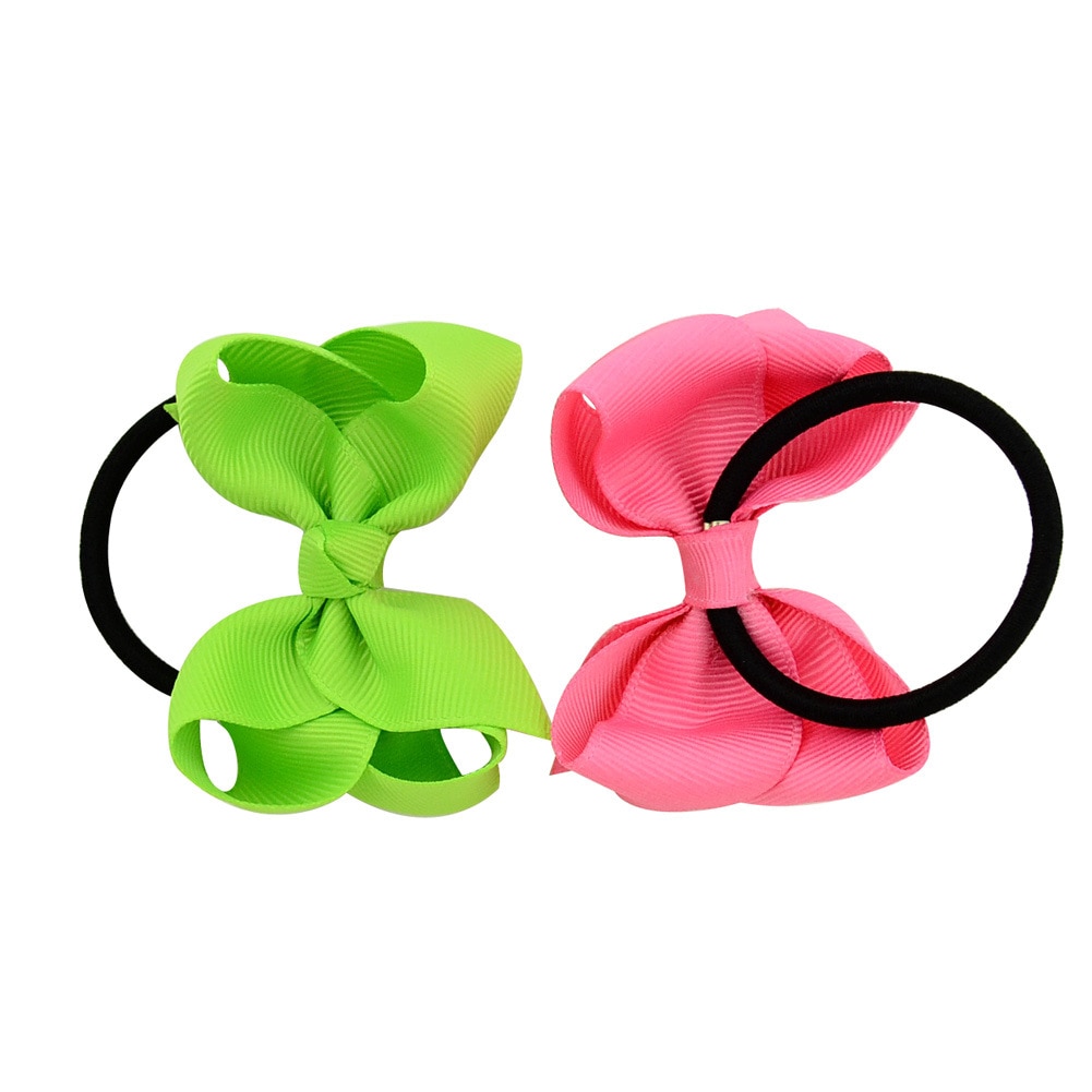 10 Stks/partij Baby Bloem Bows Elastische Haarband Effen Kleuren Meisjes Haar Kringen Zwart Haar Ringen Kinderen Hairbows Voor Paardenstaart
