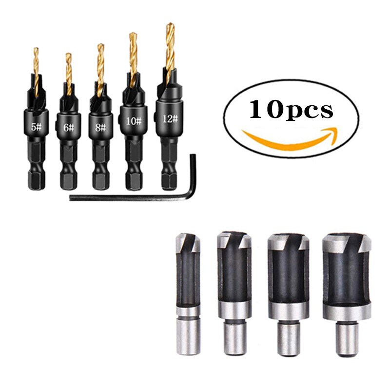 Woodworking Countersunk Drill Set With Hexagonal Handle: 4MS 6DT