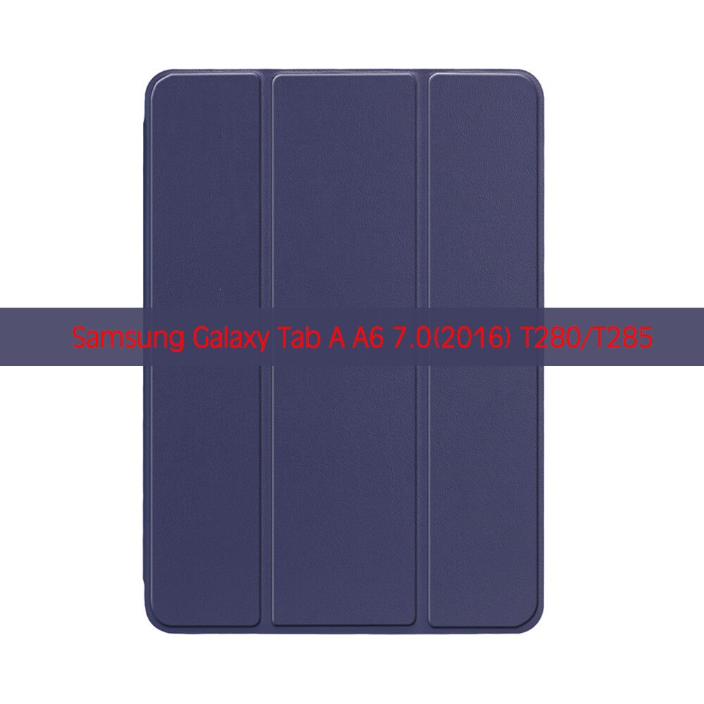 QIJUN Tablet Case For Samsung Galaxy Tab A A6 7.0 inch SM-T280 SM-T285 Funda PC Back PU Leather Smart Cover Auto Sleep: Navy Blue