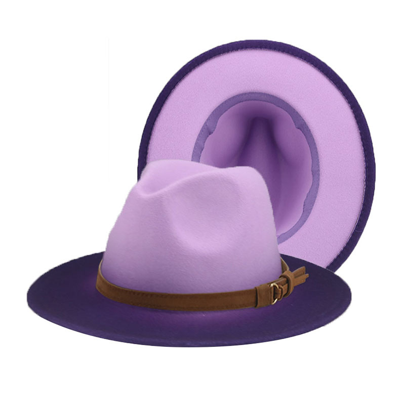 Women's Hat Fedora Gradient Color Red Blue Patchwork Men Hat Casual Belt Hip Hop Panama Winter Hats for Women Sombreros De Mujer: purple3