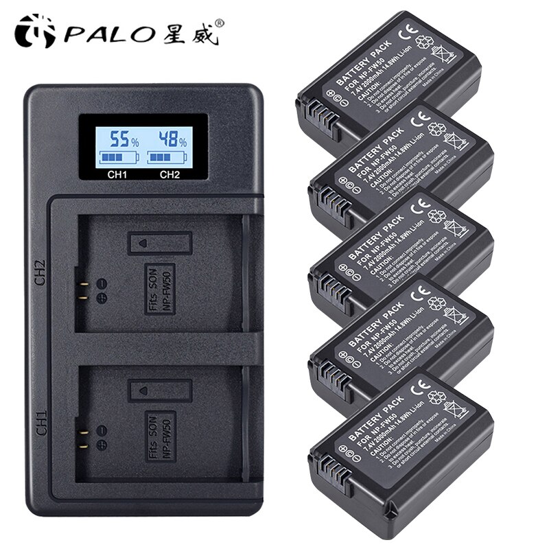 Palo NP-FW50 Np FW50 NPFW50 FW50 Batterij Voor Sony Alpha A6500 A6300 A6000 A5000 A3000 NEX-3 A7R A7 A7R Ii NEX-3N NEX-5 A7S NEX-7: 5battery and charger