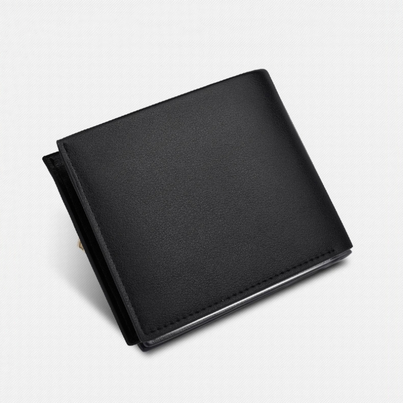 Men's Solid Color Horizontal Short Style Leather Wallet with Multiple Card Slots and A Clear ID Window for Students