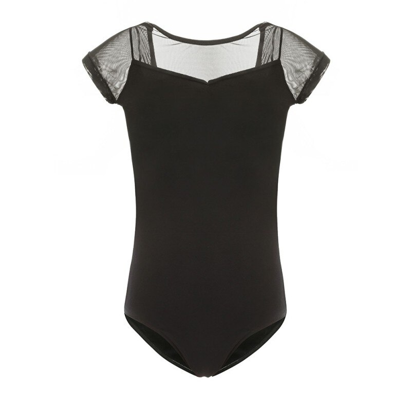Gym Suit Short Sleeve Gymnastic Clothing Mesh Gymnastic Ballet Dance Clothes Leotards For Girls durable: Black / XXL