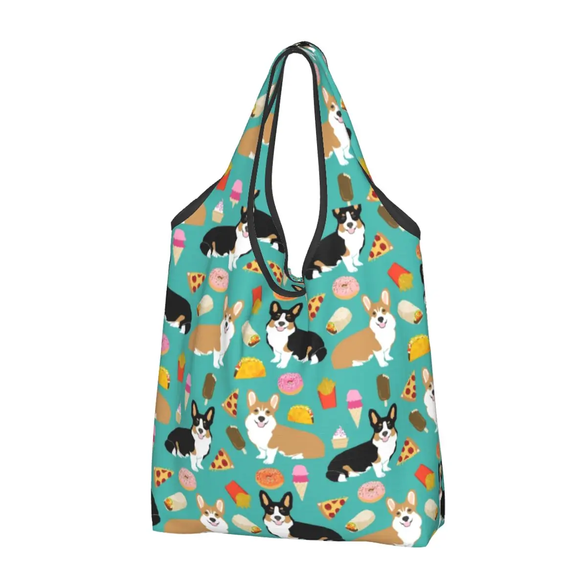 Recycling Coffee Welsh Corgis Dog Shopping Bag Women Tote Bag Portable Grocery Shopper Bags: PURPLE