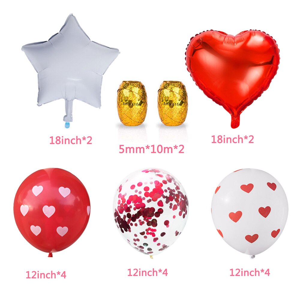 Pack of 18 Valentine Decorations Balloons Kit Heart and Star Shape Balloons Glitter Confetti Heart Latex Balloons Valentines Day