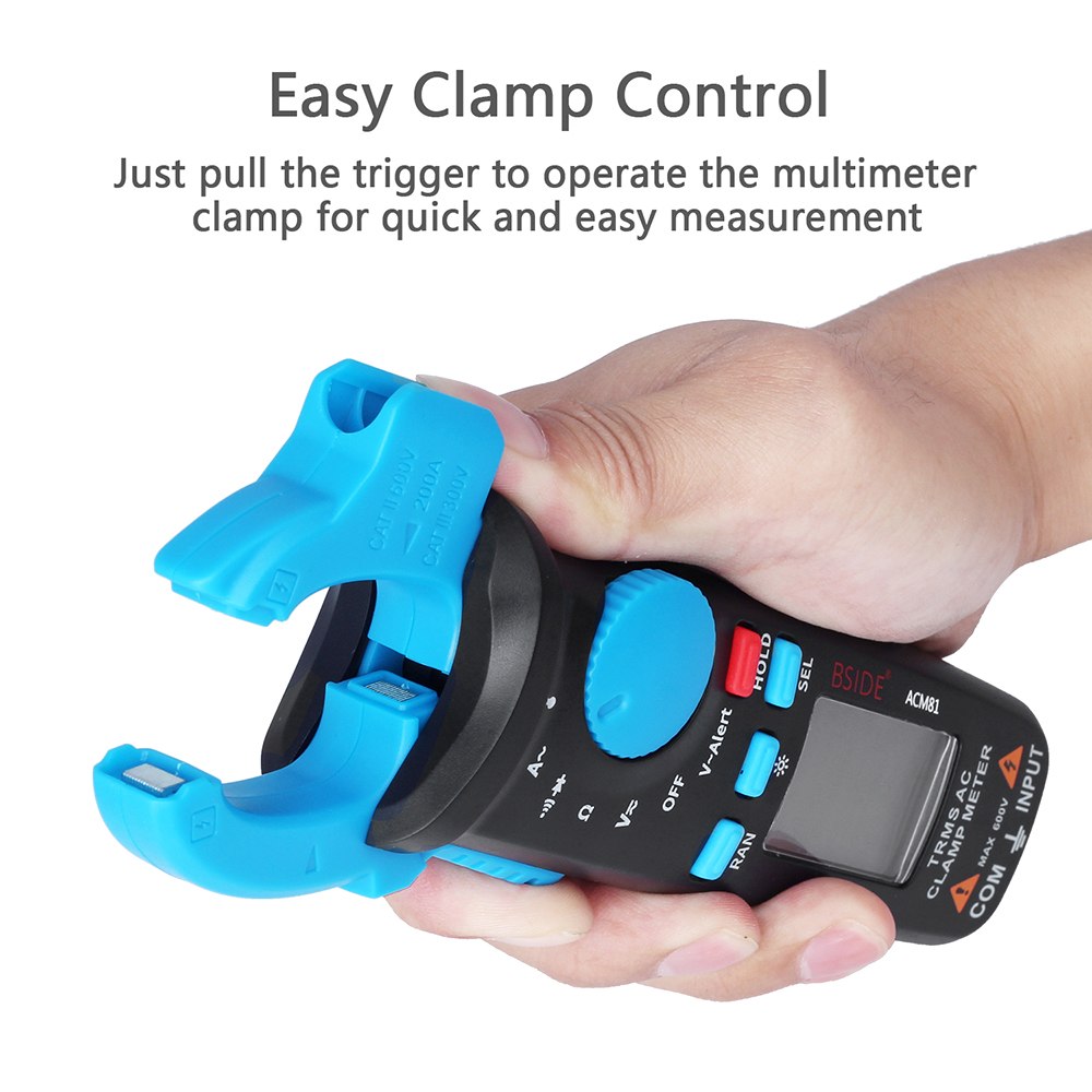Handheld 2000 Counts Digital Clamp Meter Auto Range True RMS Multimeter Measuring Voltage Current Resistance Tester LCD Diaplay