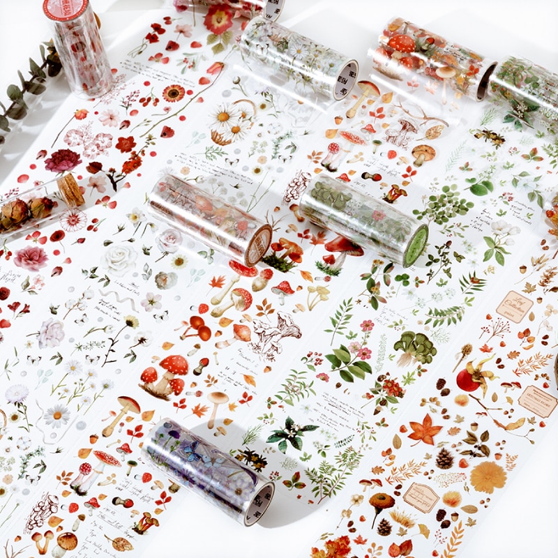 10cm*3m, botanical illustration diary paper tape PET transparent tape DIY scrapbook label label masking tape