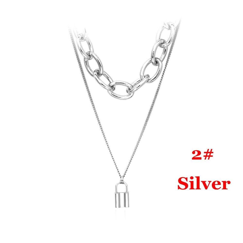 1Pcs Punk Jewelry Gold Silver Color PadLock Pendant Necklace Stainless Steel Rolo Cable Chain Necklace