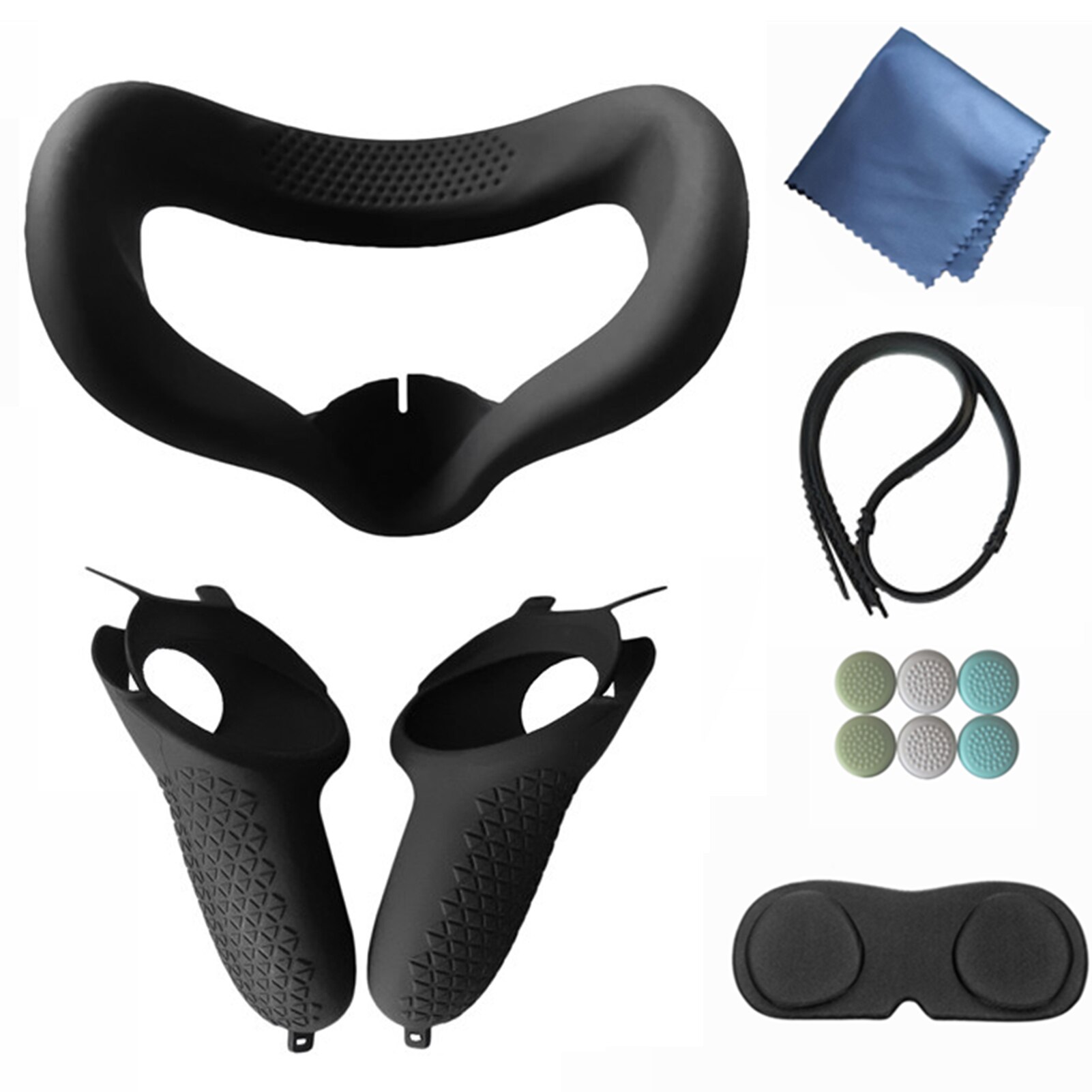 VR Accessories Set For Oculus Quest 2 VR Headset Eye Mask Cushion Lens Cover Button Cap Touch Controller Protective Case & Strap: Set 1