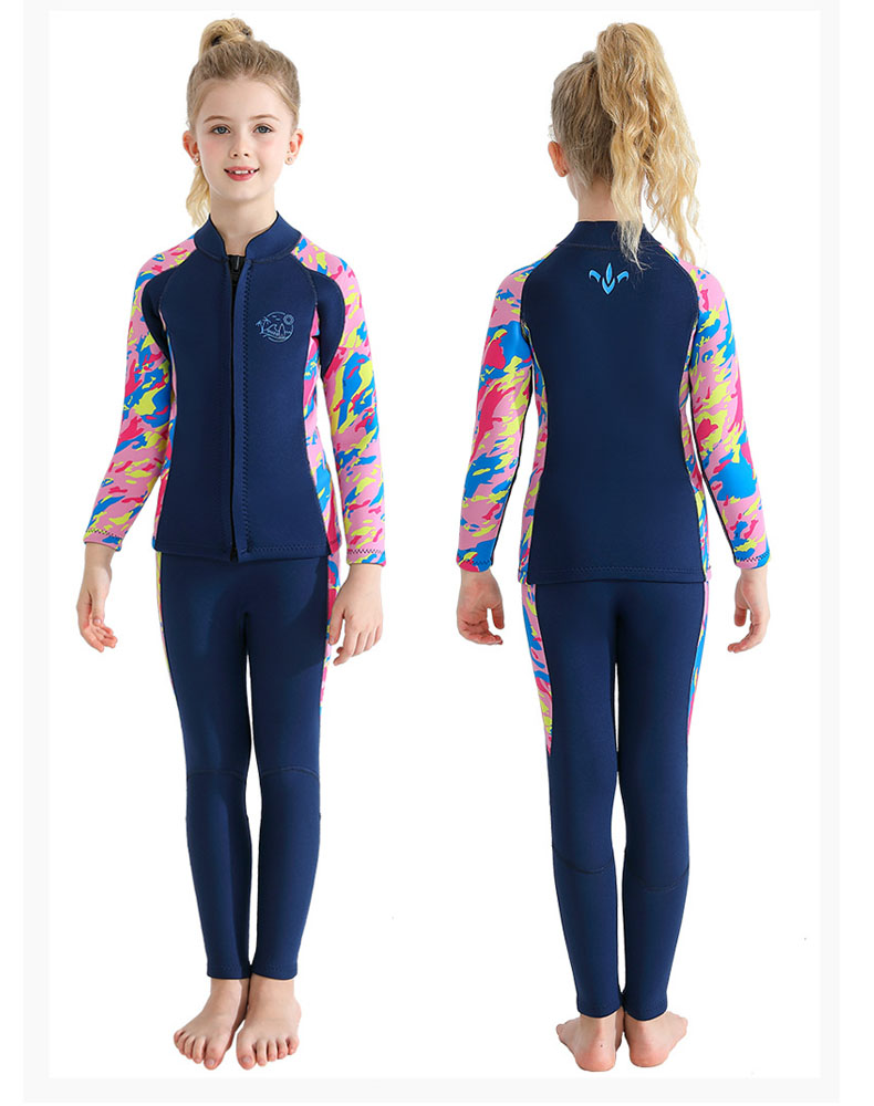Kinder Wetsuit Top Jack + Broek Voor Jongens Meisjes Jeugd, Kinder Natpak Shirt Neopreen 2.5Mm Lange Mouw Rits Badpak Met Rits Aan De Voorkant