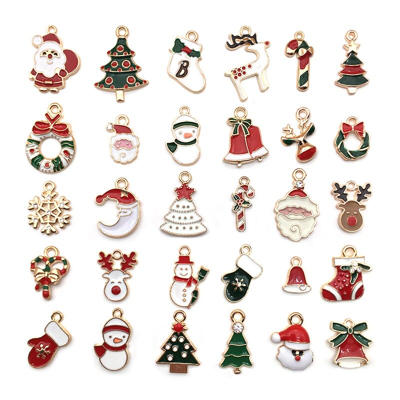 38PCS Christmas Charms Pendant Enamel Alloy Mixed Jewelry DIY Making Crafts