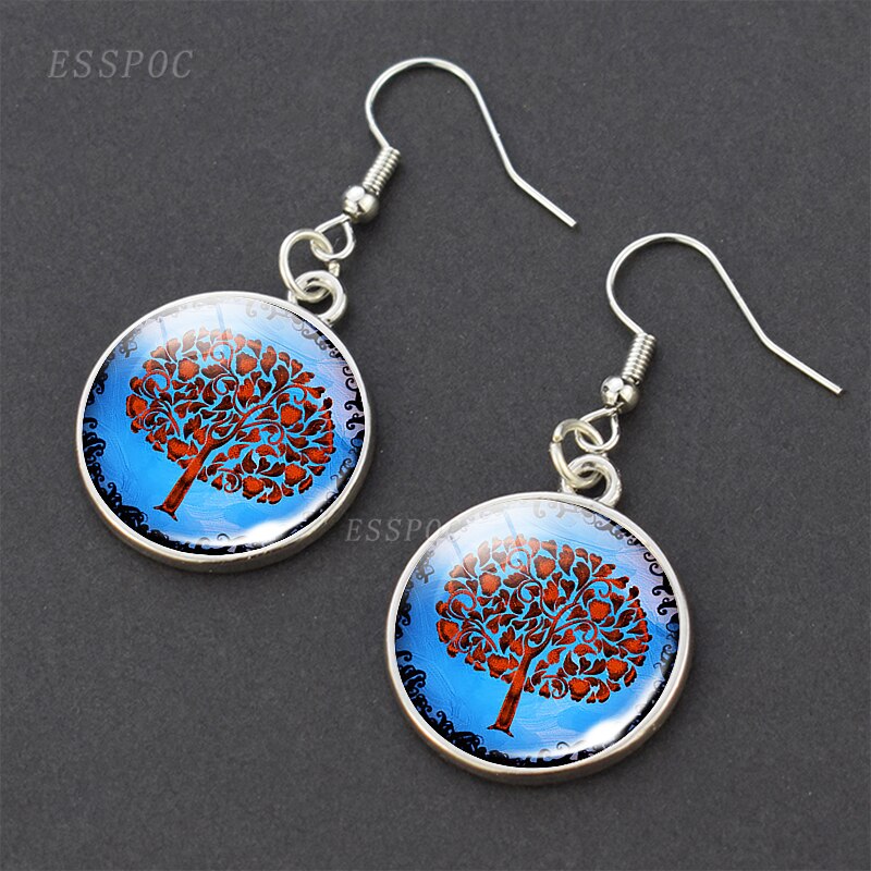 Baum des Lebens Glas Cabochon Ohrringe Silber Überzogene Baumeln Ohrringe Baum des Lebens Ohrringe Schmuck für Sie: Rose Gold Farbe