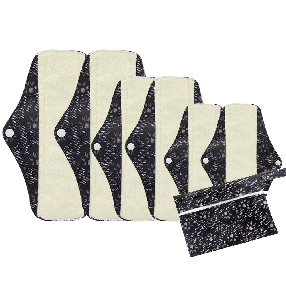 Genanvendelige bind bambus kul hygiejnebind mama menstruations bomuldsbind vaskbare trusseindlæg 2 stk l  +2 stk m  +2 stk s +1 pose: 17