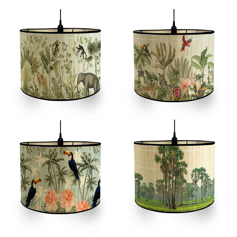 Neue nordisch retro Stil GrüNe Pflanze Blume VöGel Dekorative Malerei Handgemachte Bambus Lampenschirm Kronleuchter Licht Schatten Wohnkultur