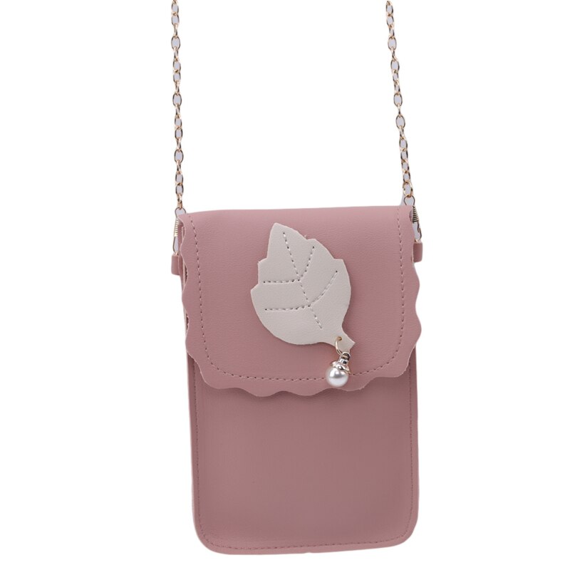 Novos Sacos Crossbody Para As Mulheres Folha Vento Colégio Bolsa Caso Chave Saco Do Telefone Móvel Saco Do Mensageiro PU Bolsa de Ombro: pink