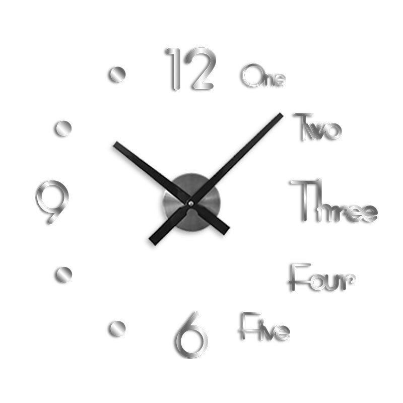 DIY Large Wall Clock Modern 3D Wall Sticker Clock Silent Home Decor Living Room Acrylic Quartz Horloge Wall Clock: Silver