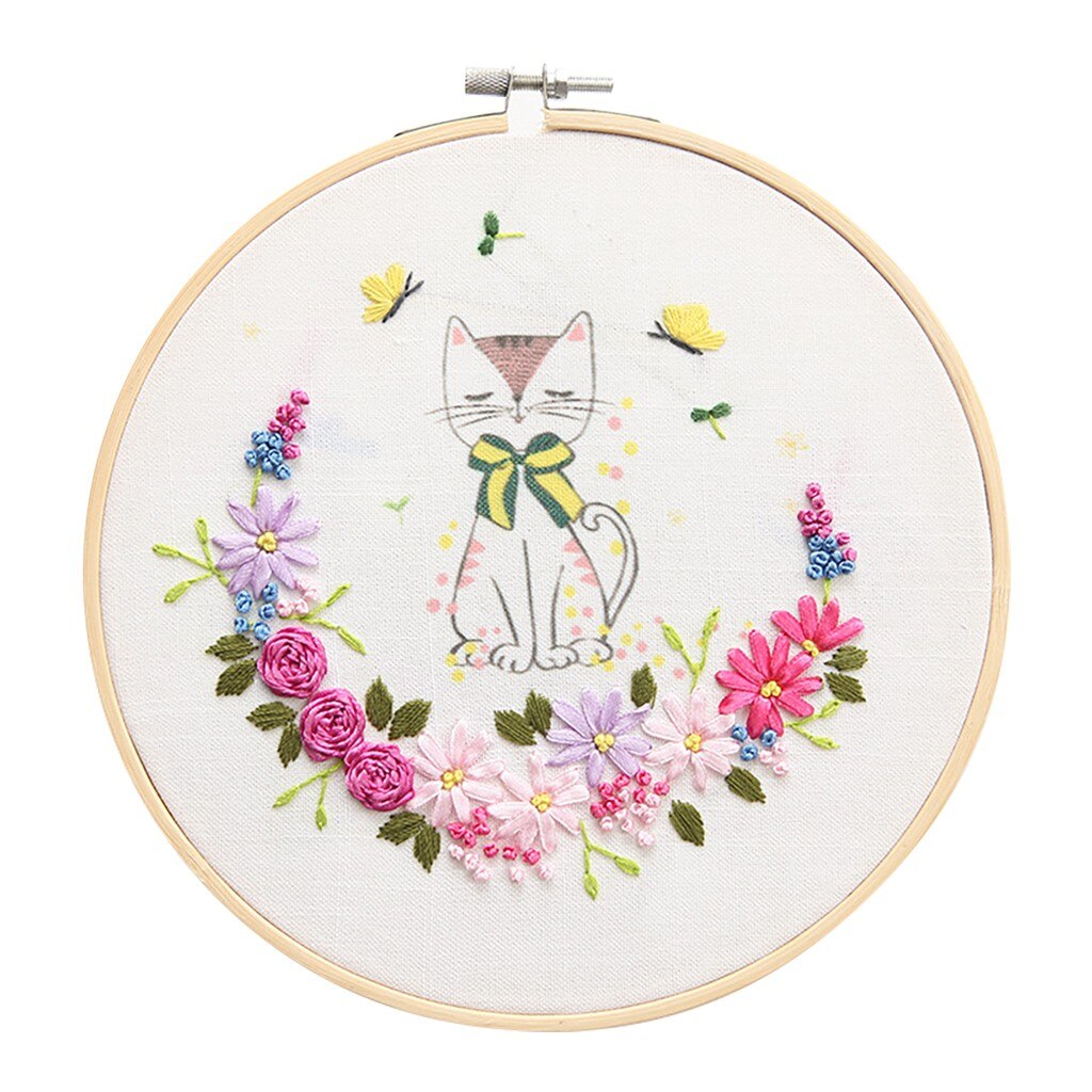 Cross Stitch DIY Stamped Embroidery Starter Kit Cute Animal Pattern Embroidery Cloth Color Threads Tools Kit Bordado: B