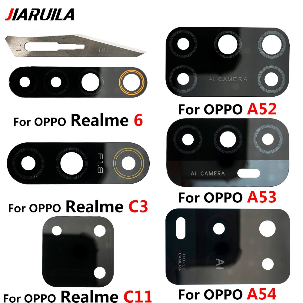 Szkiełko aparatu obiektyw dla Oppo A1k A5S A8 A9 A15 A16 A52 A53 A54 A74 A93 Realme 5 obudowa aparat z tyłu szkiełko aparatu za pomocą kleju naklejki + narzędzia