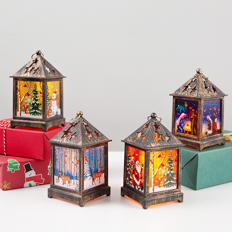 Christmas Elderly Snowman Night Light Retro Wind Lantern Christmas Decorations Desktop Decoration Lights