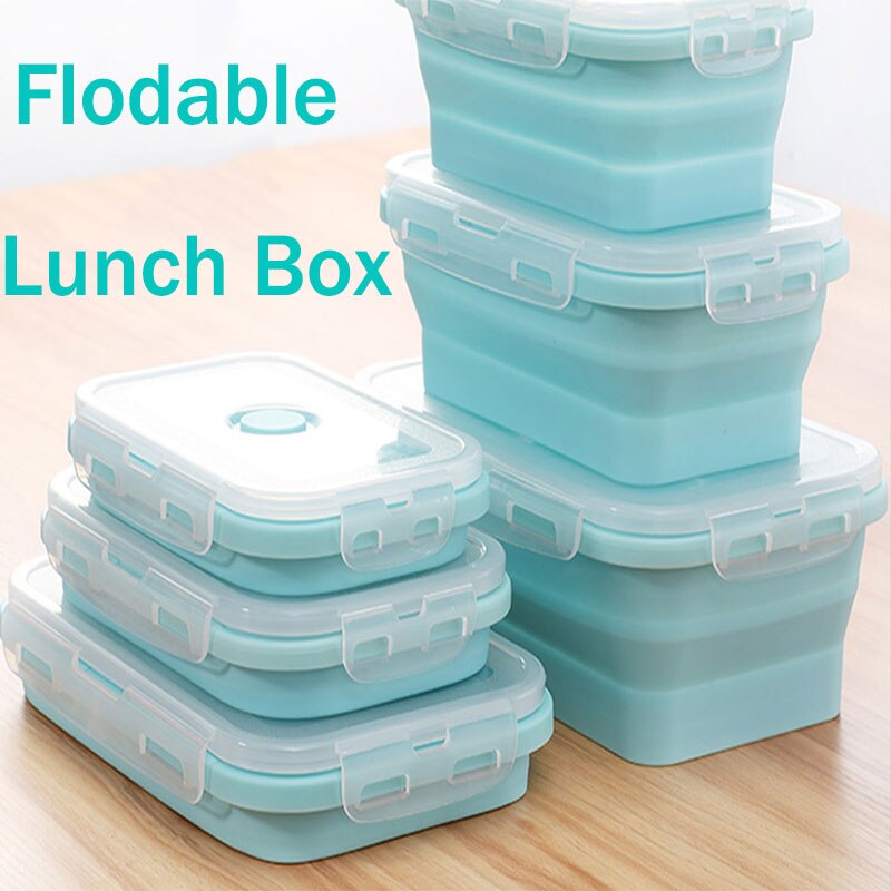 1200Ml Siliconen Opvouwbare Lunchbox Inklapbare Voedsel Container Bento Bpa Gratis Microwavable Draagbare Picknick Rechthoek Doos