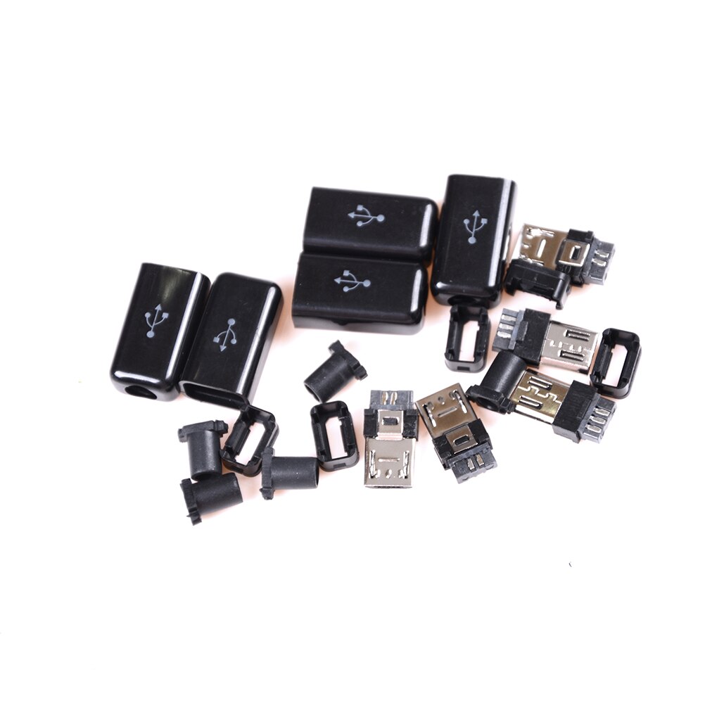 5Pcs Diy Zwart Mini Usb 5 Pin Male Plug Socket Connector &amp; Plastic Cover Soldeer Micro Mount Vergadering Vervanging connector Kabel