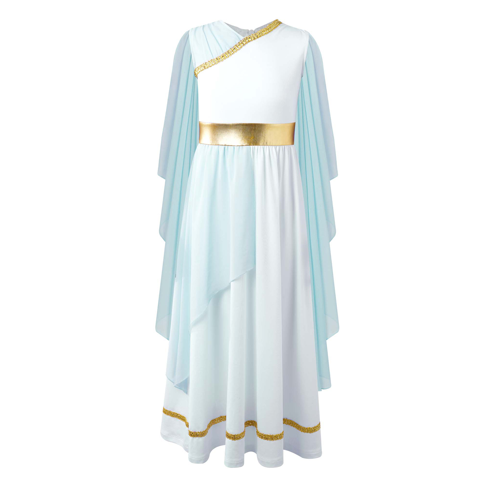 Girls Ancient Greek Princess Costume Robe Roman Grecian Toga Cosplay Sleeveless Shawls Tulle Robe Dress Halloween Performance: S / Blue