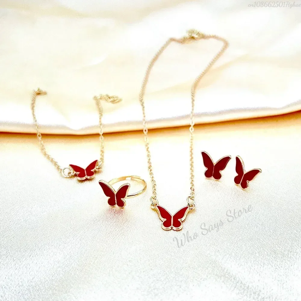 Ensembles de bijoux papillon en cristal acrylique, Bracelet romantique, bague, collier, boucles d'oreilles, accessoires pour robe de dîner de mariage pour femmes: Couleur jaune clair